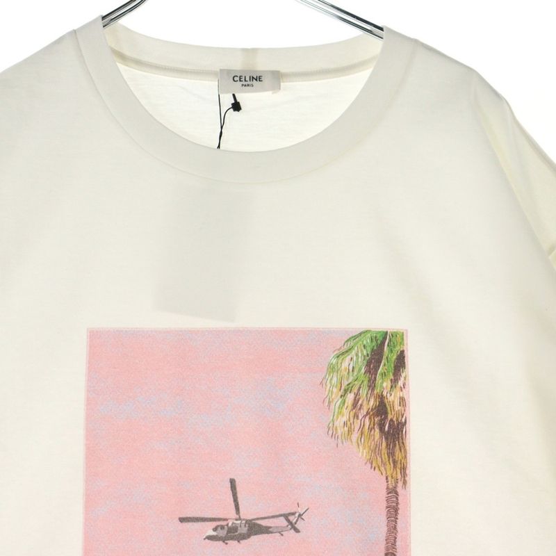 Celine Photo Print Cotton Jersey Loose Short Sleeved T-shirt White 2x43f671q