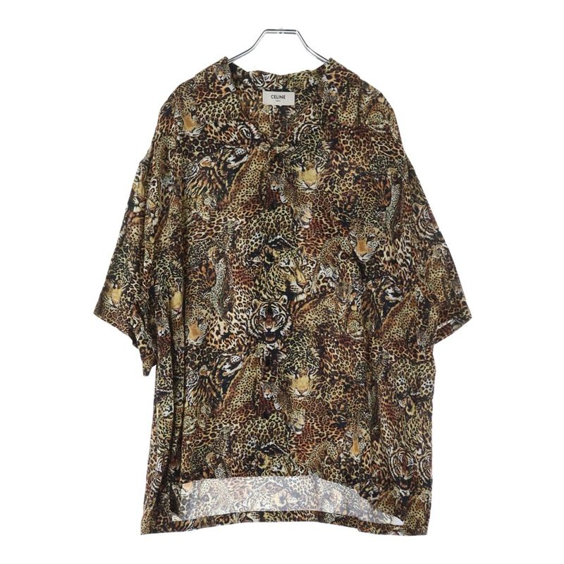 Celine 22SS Leopard Print Open Collar Short Sleeved All Over Shirt Brown