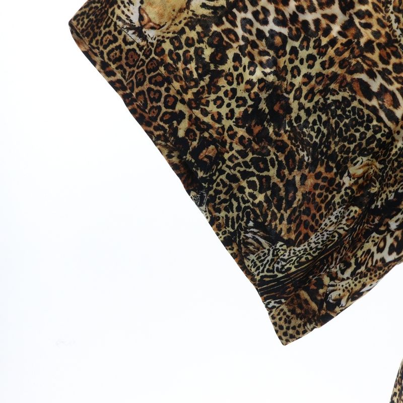 Celine 22SS Leopard Print Open Collar Short Sleeved All Over Shirt Brown