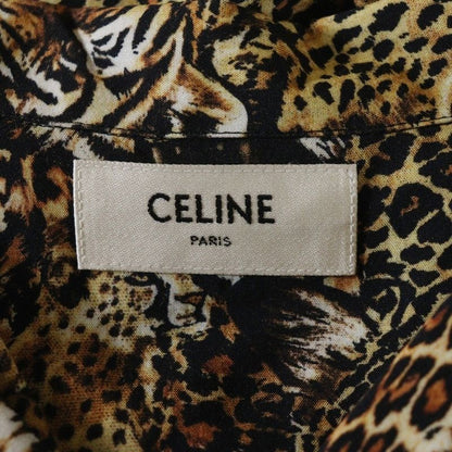Celine 22SS Leopard Print Open Collar Short Sleeved All Over Shirt Brown