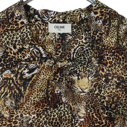 Celine 22SS Leopard Print Open Collar Short Sleeved All Over Shirt Brown