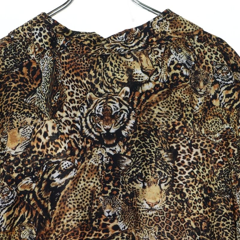 Celine 22SS Leopard Print Open Collar Short Sleeved All Over Shirt Brown