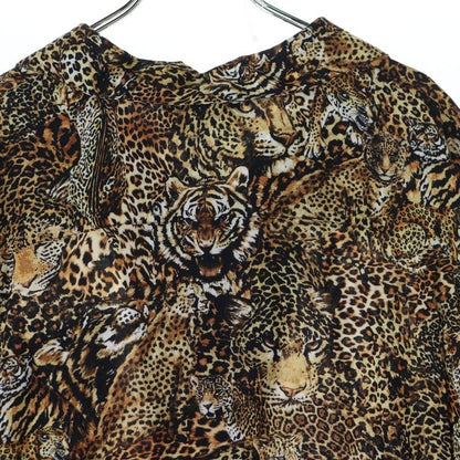 Celine 22SS Leopard Print Open Collar Short Sleeved All Over Shirt Brown
