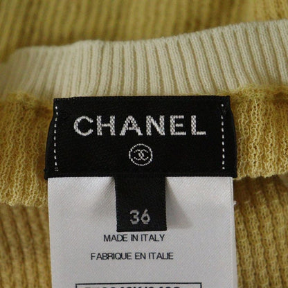 Chanel 22P Rhinestone Coco Mark Cotton Short Sleeved Knitted Sweater Yellow