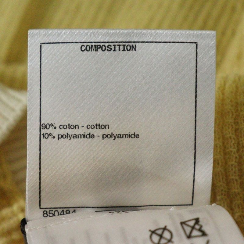 Chanel 22P Rhinestone Coco Mark Cotton Short Sleeved Knitted Sweater Yellow