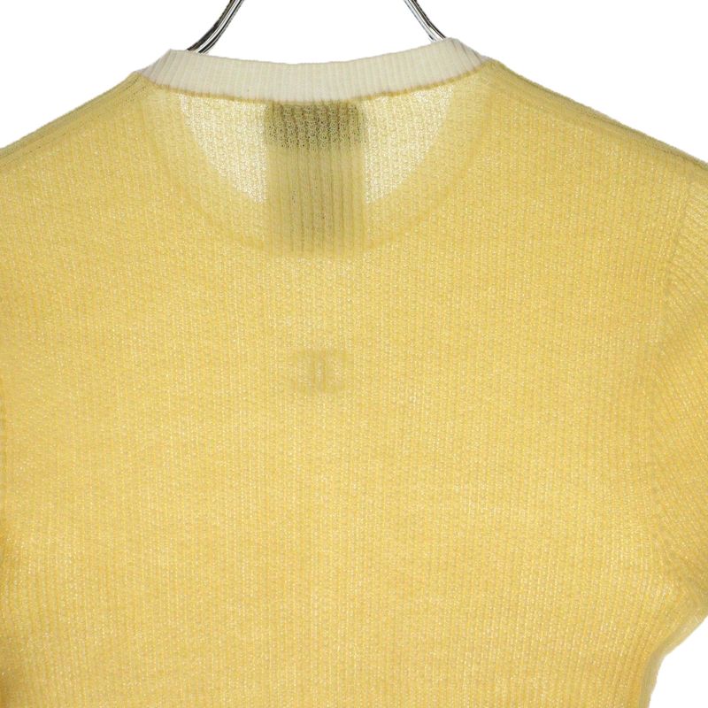 Chanel 22P Rhinestone Coco Mark Cotton Short Sleeved Knitted Sweater Yellow
