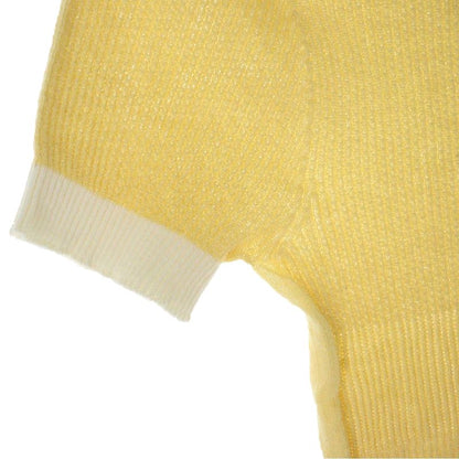 Chanel 22P Rhinestone Coco Mark Cotton Short Sleeved Knitted Sweater Yellow