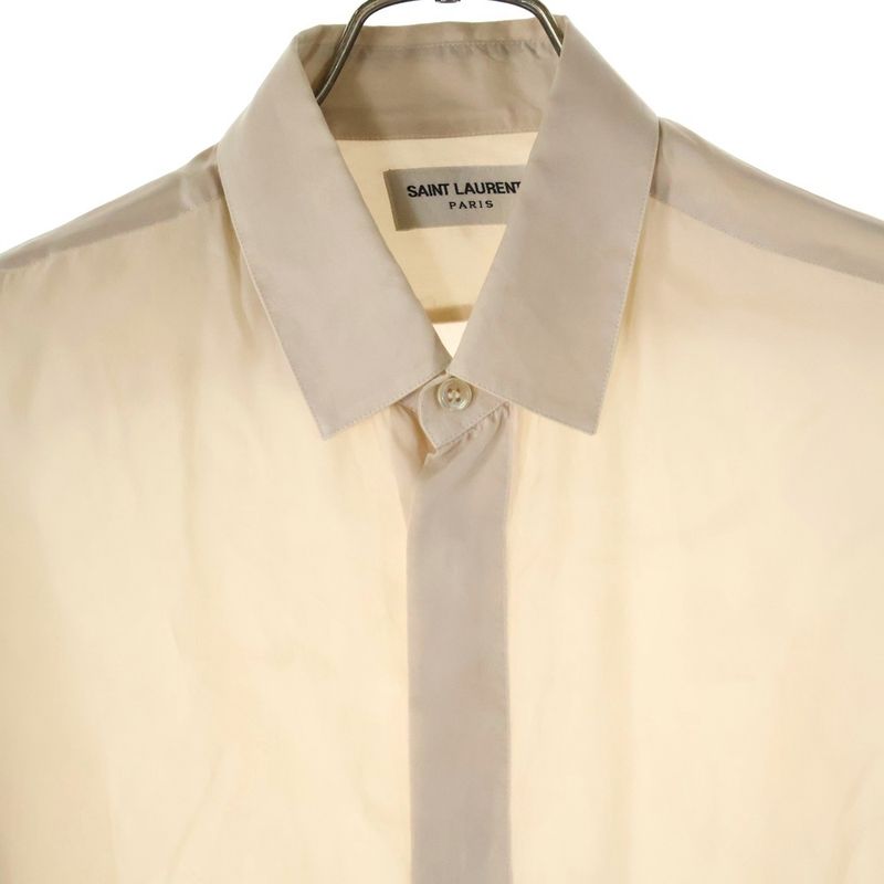 Saint Laurent Paris Silk Plain Long Sleeved Shirt With Plain Ivory Ribbed Wings