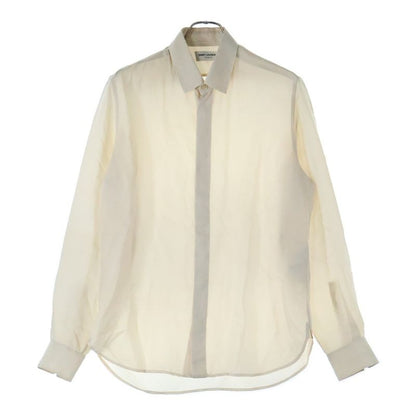 Saint Laurent Paris Silk Plain Long Sleeved Shirt With Plain Ivory Ribbed Wings