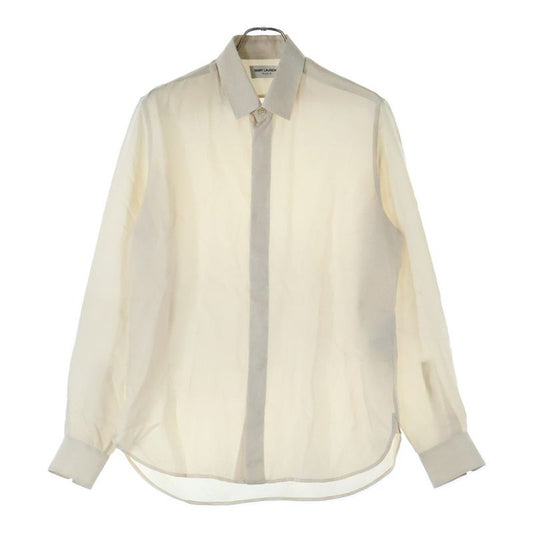 Saint Laurent Paris Silk Plain Long Sleeved Shirt With Plain Ivory Ribbed Wings