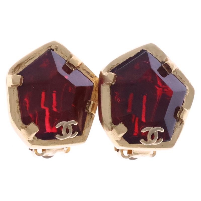 Chanel Coco Mark Gripoa Earrings 01A Red And Gold GP