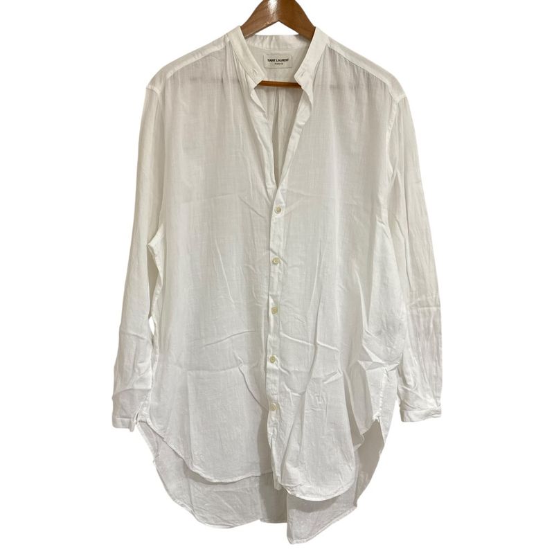 Saint Laurent Paris Long Sleeve Open Collar Shirt Oversize D 37 14 1/2 White