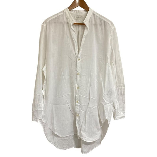 Saint Laurent Paris Long Sleeve Open Collar Shirt Oversize D 37 14 1/2 White
