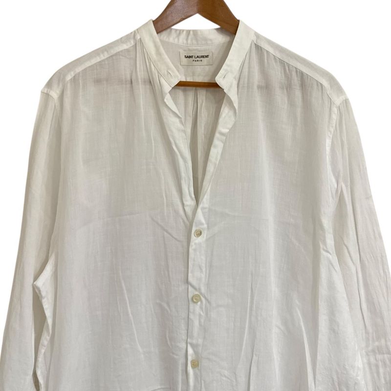 Saint Laurent Paris Long Sleeve Open Collar Shirt Oversize D 37 14 1/2 White