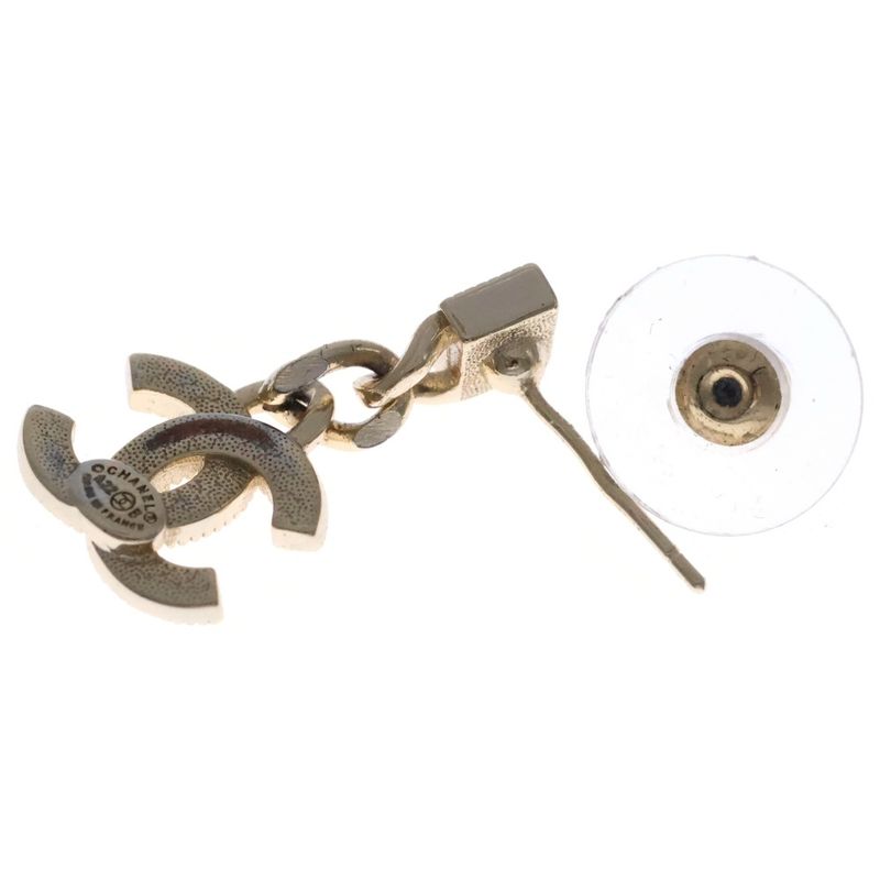 Chanel Coco Mark Rhinestone Earrings Ab9352 Gold Ladies