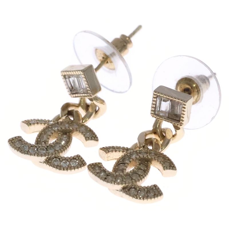 Chanel Coco Mark Rhinestone Earrings Ab9352 Gold Ladies