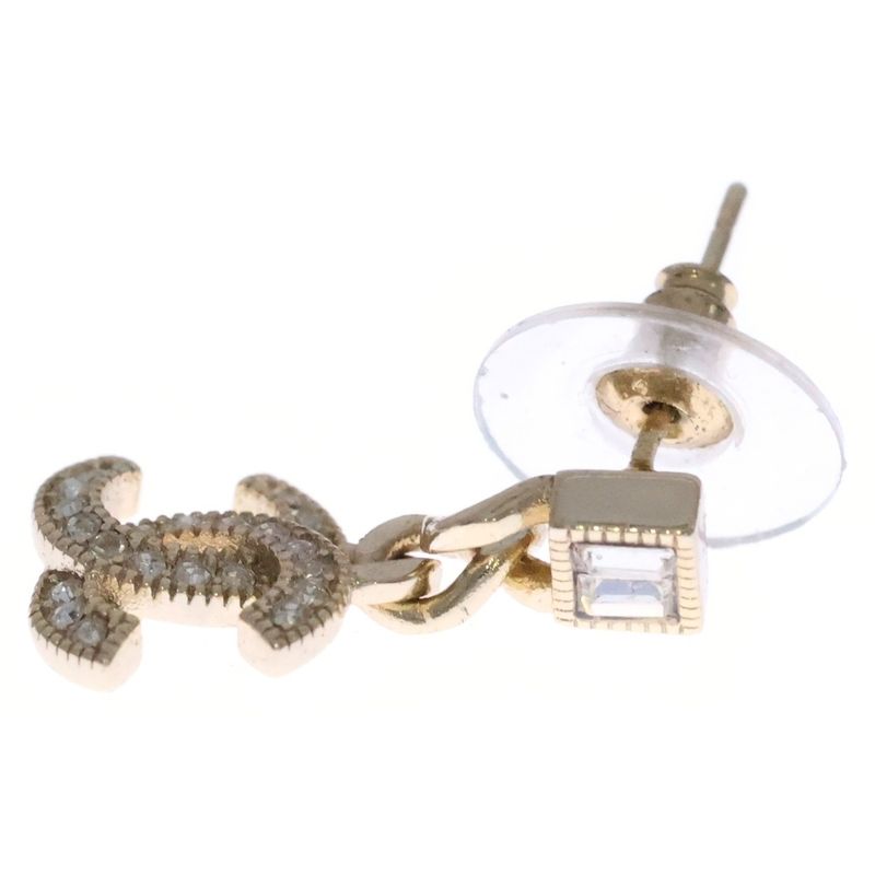 Chanel Coco Mark Rhinestone Earrings Ab9352 Gold Ladies