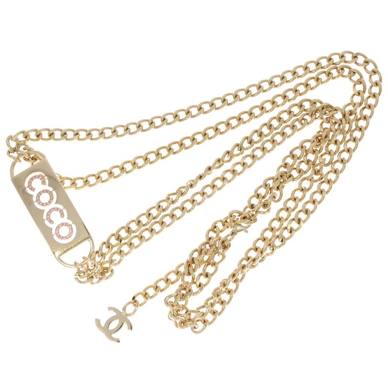 Chanel COCO Motif Rhinestone Chain Belt Chain Gold GP
