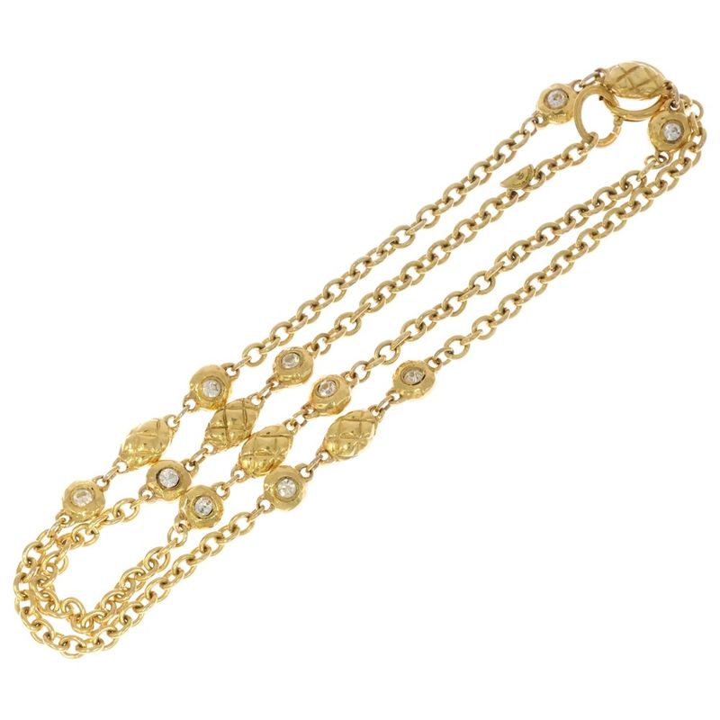 Chanel Chain Necklace Rhinestone Gold Vintage Pendant