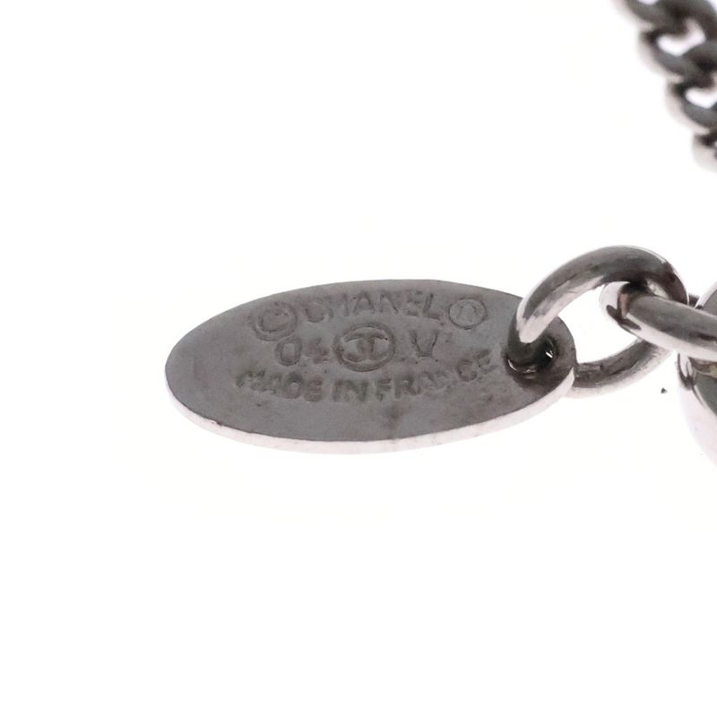 Chanel Coco Rhinestone Necklace Silver Metal Pendant 04V