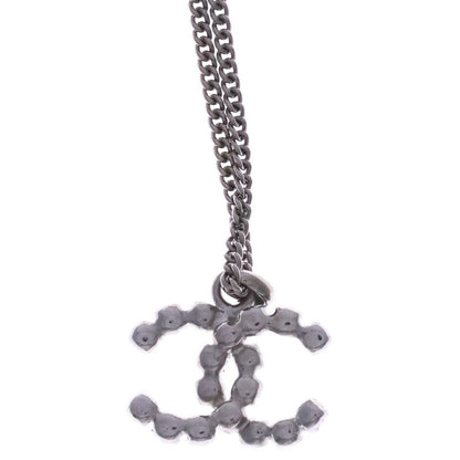 Chanel Coco Rhinestone Necklace Silver Metal Pendant 04V