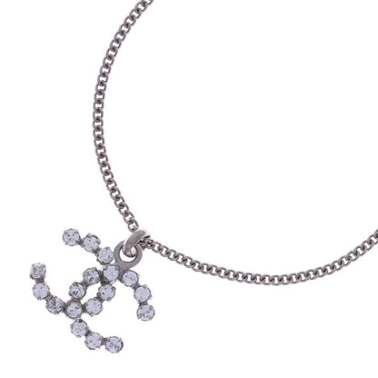 Chanel Coco Rhinestone Necklace Silver Metal Pendant 04V