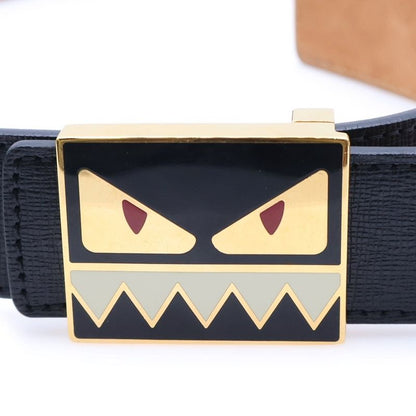 Fendi Monster Black & Gold Bug Eye Buckle Calf Skin Leather Belt Leather Belt