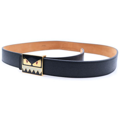 Fendi Monster Black & Gold Bug Eye Buckle Calf Skin Leather Belt Leather Belt