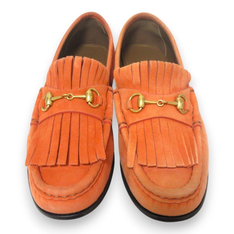 Good Gucci Suede Leather Horsebit Fringe Loafer Moccasins 36.5 Approx 23.5cm