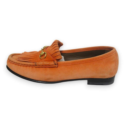Good Gucci Suede Leather Horsebit Fringe Loafer Moccasins 36.5 Approx 23.5cm