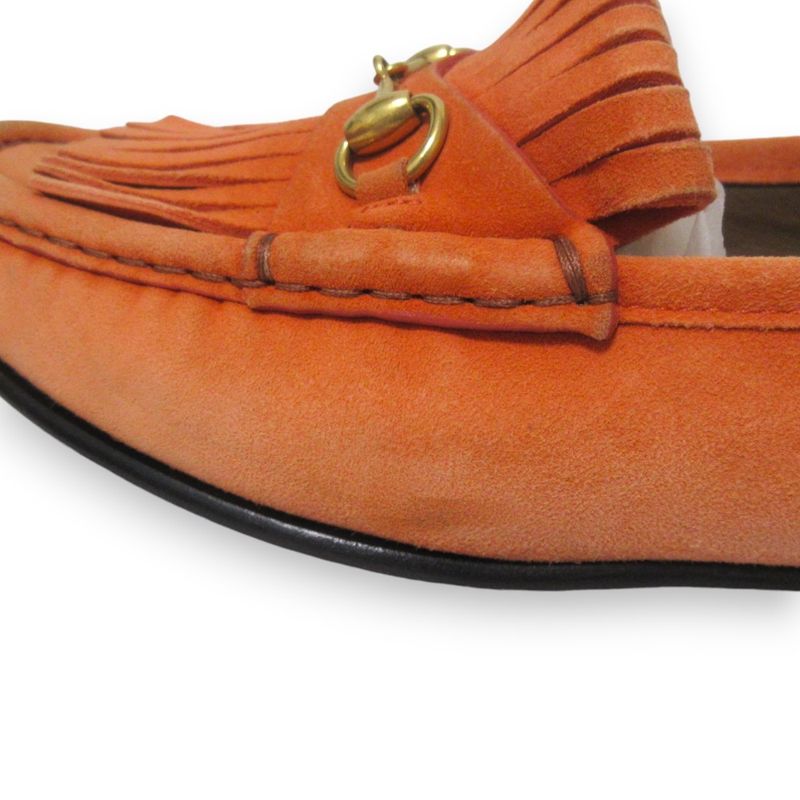 Good Gucci Suede Leather Horsebit Fringe Loafer Moccasins 36.5 Approx 23.5cm