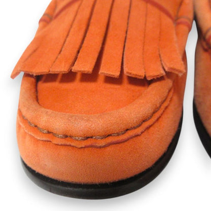 Good Gucci Suede Leather Horsebit Fringe Loafer Moccasins 36.5 Approx 23.5cm