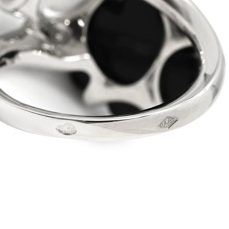 Chanel Ring Camellia 18k White Gold Diamond Onyx White Agate (Agate) Black X