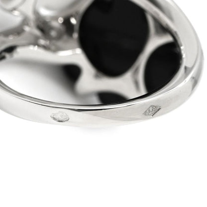 Chanel Ring Camellia 18k White Gold Diamond Onyx White Agate (Agate) Black X