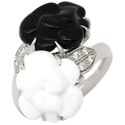 Chanel Ring Camellia 18k White Gold Diamond Onyx White Agate (Agate) Black X