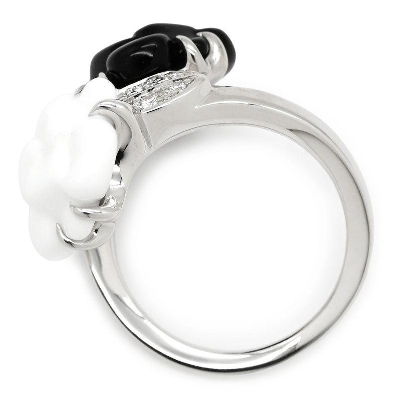 Chanel Ring Camellia 18k White Gold Diamond Onyx White Agate (Agate) Black X