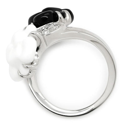 Chanel Ring Camellia 18k White Gold Diamond Onyx White Agate (Agate) Black X