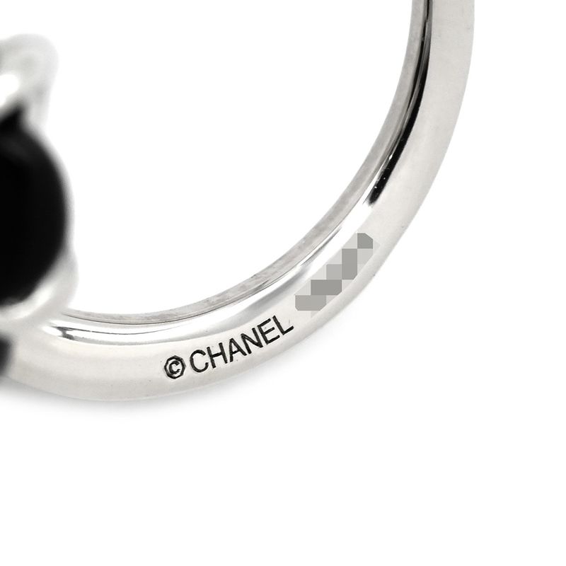 Chanel Ring Camellia 18k White Gold Diamond Onyx White Agate (Agate) Black X