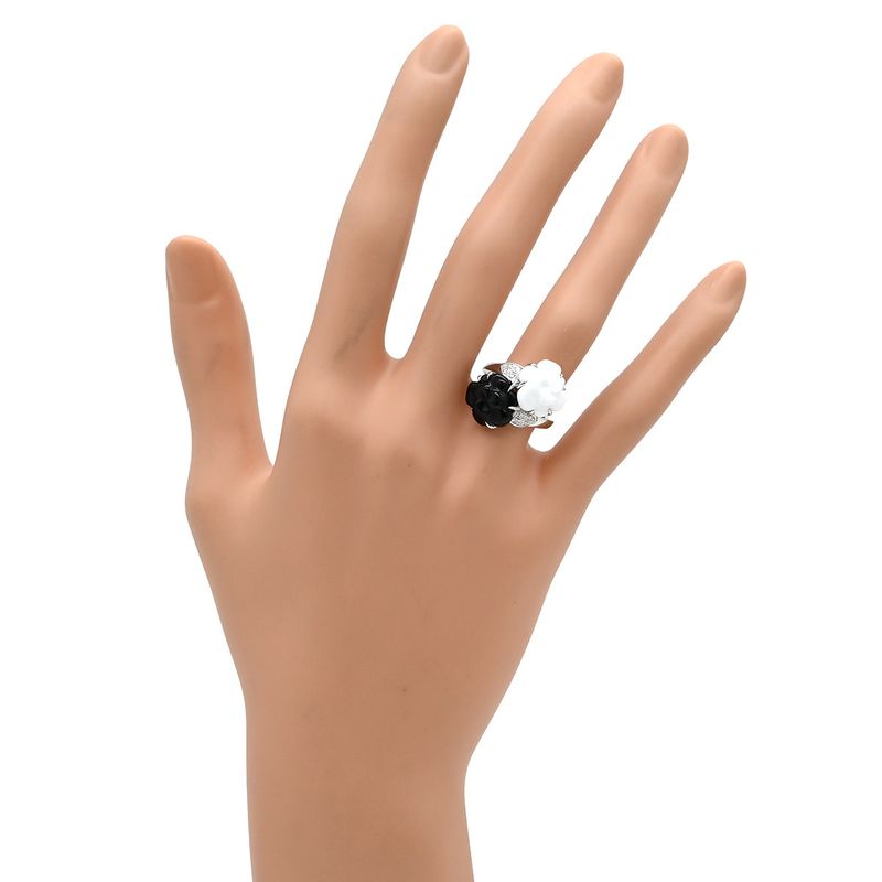 Chanel Ring Camellia 18k White Gold Diamond Onyx White Agate (Agate) Black X