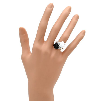 Chanel Ring Camellia 18k White Gold Diamond Onyx White Agate (Agate) Black X