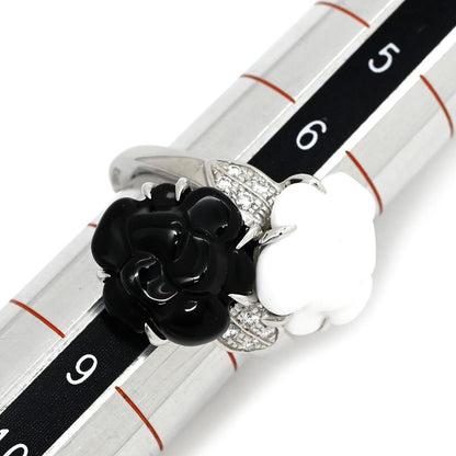 Chanel Ring Camellia 18k White Gold Diamond Onyx White Agate (Agate) Black X