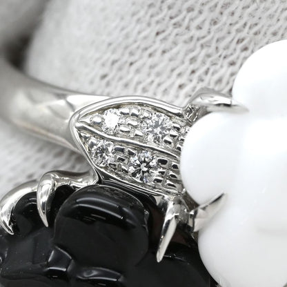 Chanel Ring Camellia 18k White Gold Diamond Onyx White Agate (Agate) Black X