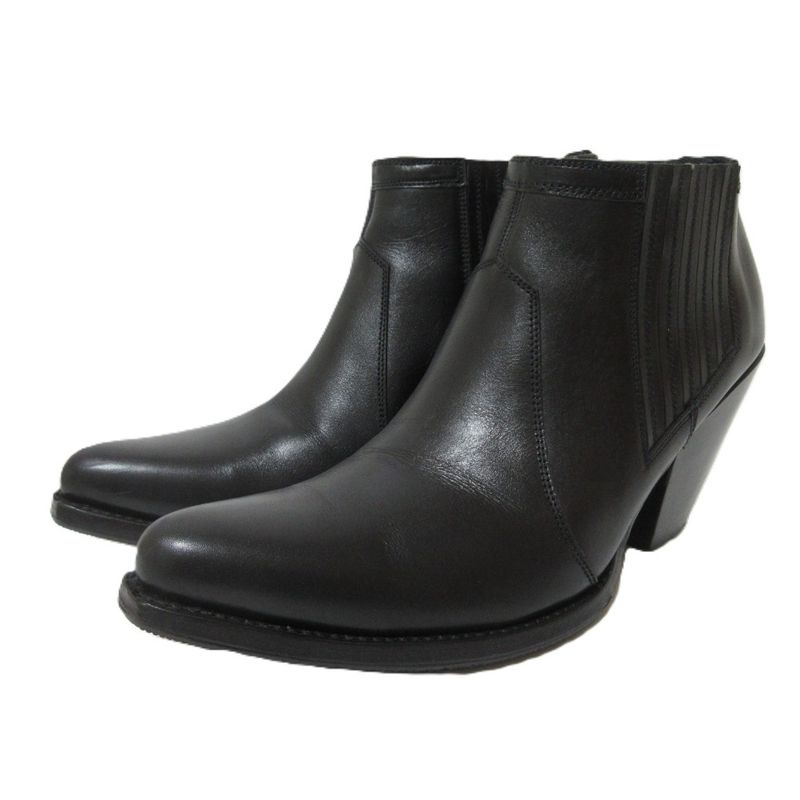 Celine Leather Chunky Heel Side Gore Short Boots Booties Equivalent To 25.5cm
