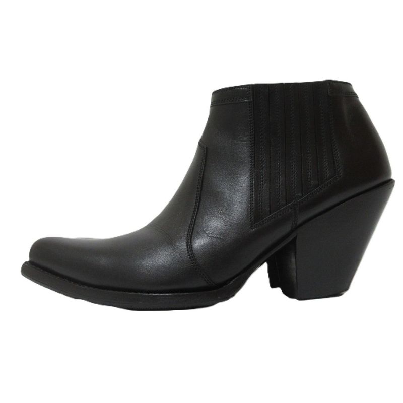 Celine Leather Chunky Heel Side Gore Short Boots Booties Equivalent To 25.5cm