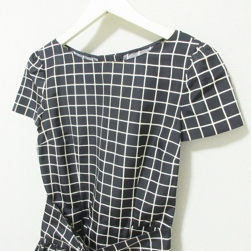 Prada Logo Check 100% Silk Short Sleeves With Belt Knee-length Dress 38 Black