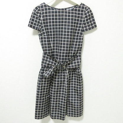 Prada Logo Check 100% Silk Short Sleeves With Belt Knee-length Dress 38 Black