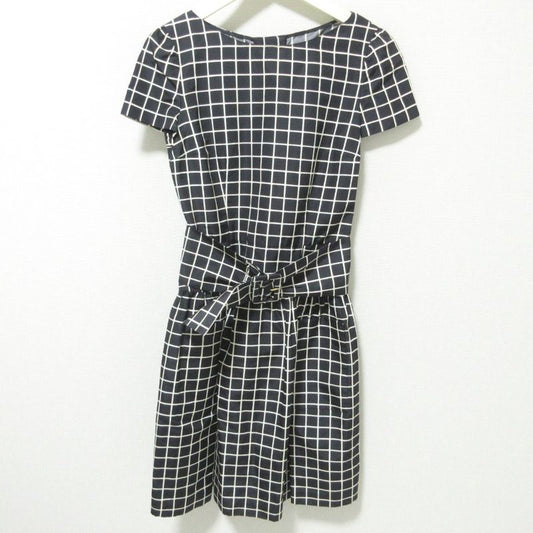 Prada Logo Check 100% Silk Short Sleeves With Belt Knee-length Dress 38 Black
