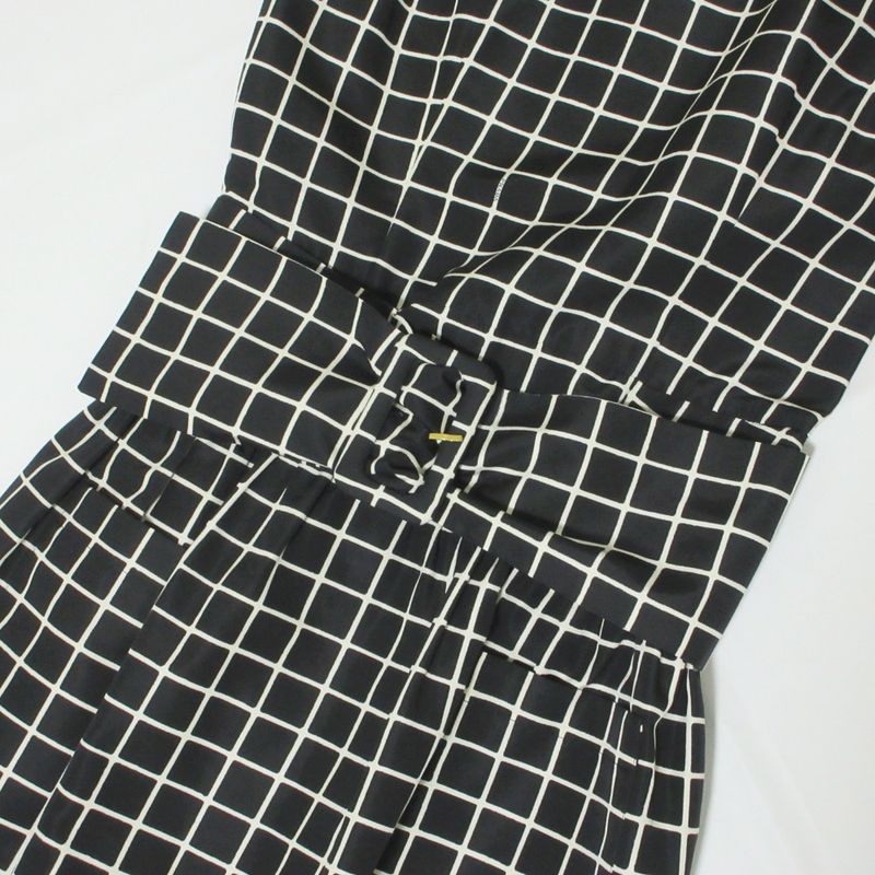 Prada Logo Check 100% Silk Short Sleeves With Belt Knee-length Dress 38 Black