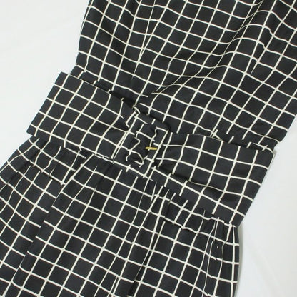 Prada Logo Check 100% Silk Short Sleeves With Belt Knee-length Dress 38 Black