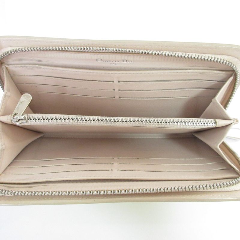 Good Christian DIOR Round Zipper Long Wallet With Lady Dior Charm Long Wallet